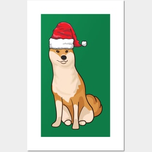 Santa Hat-Wearing Doge Shiba Inu Funny Christmas Holiday Posters and Art